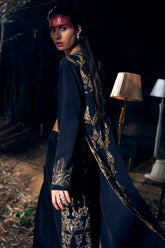 Black and Gold Crepe Silk Embroidered Jacket Set
